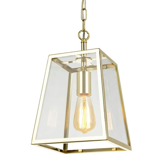 Happy Homewares Classic Lantern Pendant Lamp in Polished Gold with Clear Glass Sides