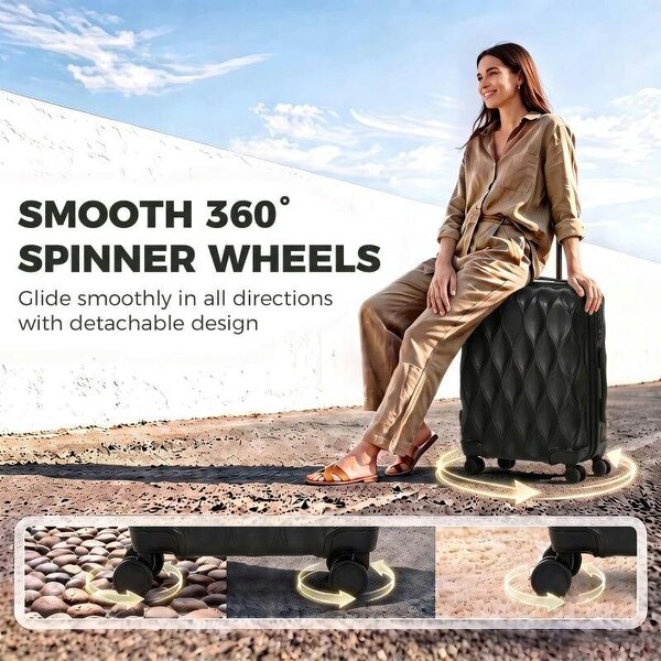 24Inch Suitcase, ABS Hard Shell Checked Luggage with TSA Lock, Spinner Wheels, Telescopic Handle, Black