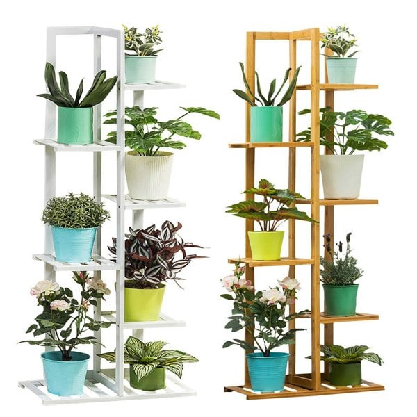 5/6 Tier Flower Stand Plant Pot Display Ladder Shelves Bamboo Shelf Storage Rack Bookcases & Standing Shelves Living and Home