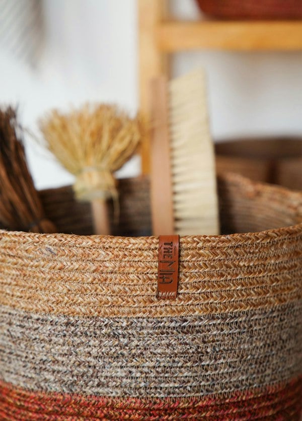 Rozi Jute Handwoven Storage Basket (Orange And Grey)