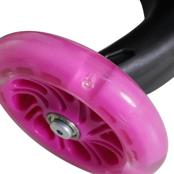 Pink front PU wheel with axle and black fork on kids scooter
