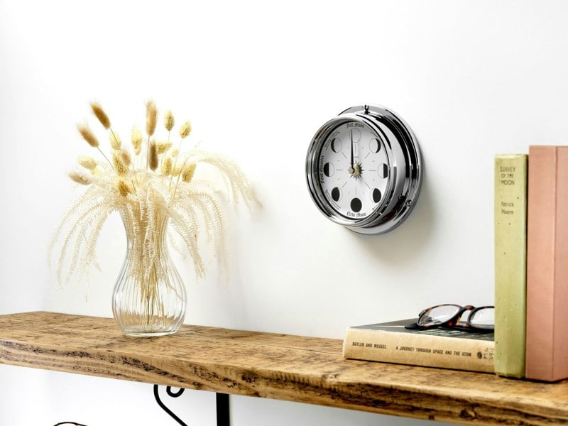 Tabic Handmade Moon Phase Clock In Chrome With White Dial