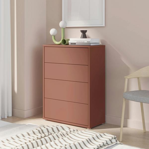 Alice Springs 4 Drawer Chest with Push-to-Open Drawers in Terracotta