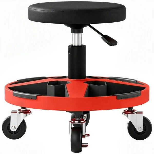 Rolling Mechanic Stool, 40-52 cm Height Adjustable Workshop Stool, 135kg 360° Swivel Roller Padded Creeper Seat, Black