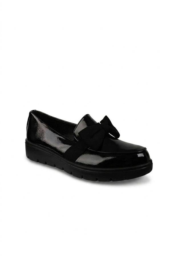 Romilly Patent Bow Detail Chunky Loafers - Black_wb