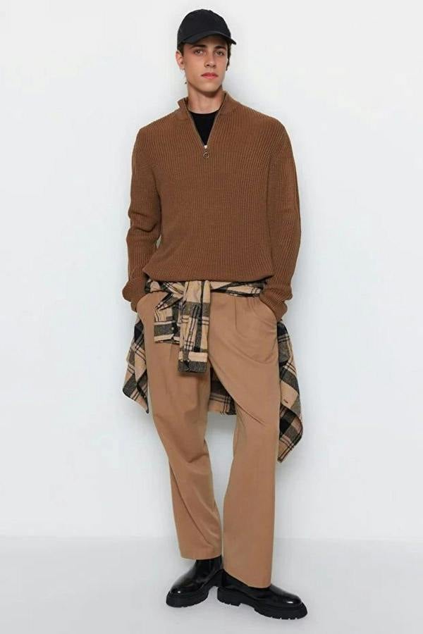 WOVCOR Regular Fit Half Turtleneck Zippered Men's Sweater