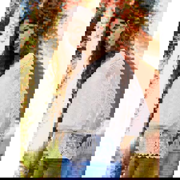 Blue Vanilla Sun Flower Lace Sleeve Blouse - Ivory