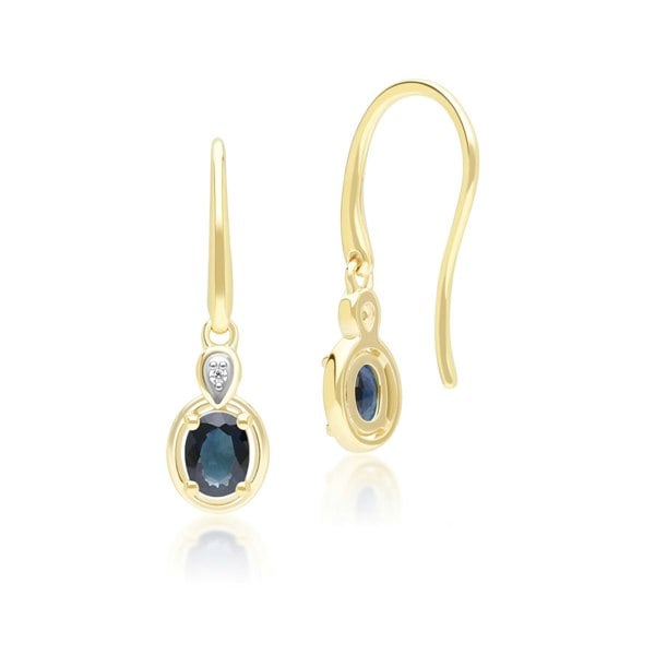 Gemondo Classic Oval Sapphire & Round Diamond Drop Earrings In 9ct Yellow Gold
