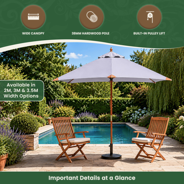 3.5m Premium Hardwood Garden Parasol Umbrella