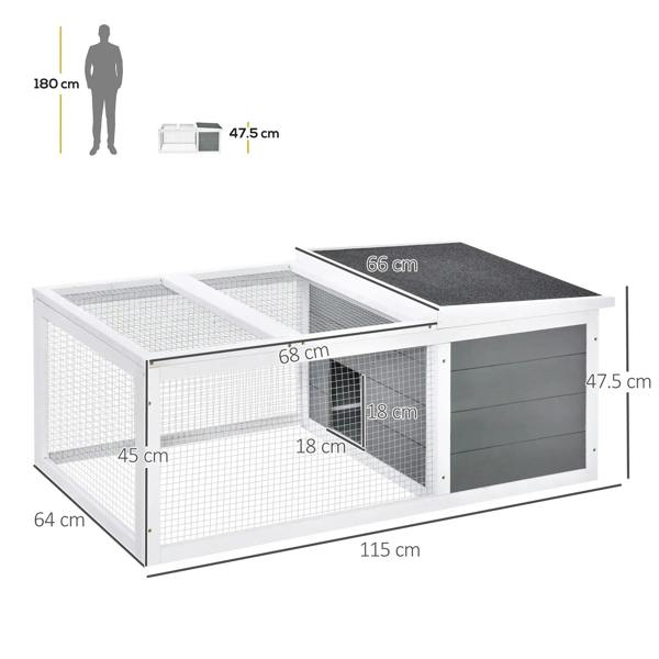 Small animal cage with wire mesh enclosure, dark roof top, and grey storage side panel