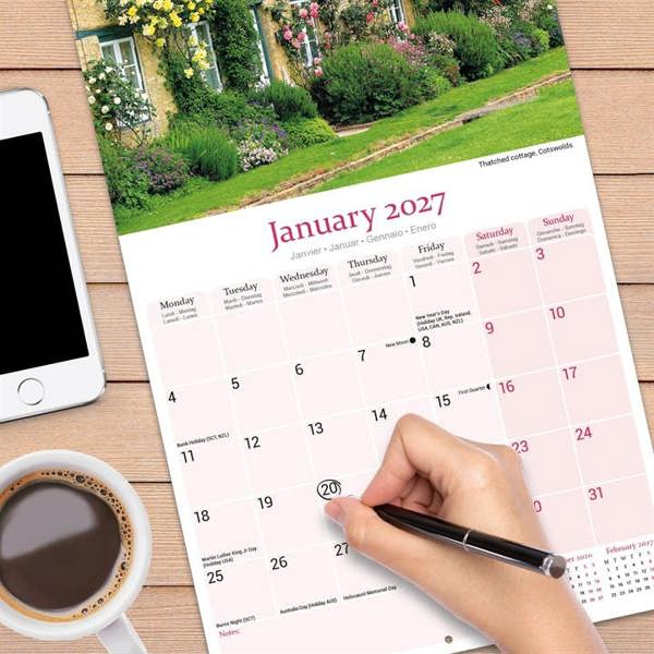 English Cottage Gardens Calendar 2027, Wall Calendars, Month To View, Lifestyle, Gift