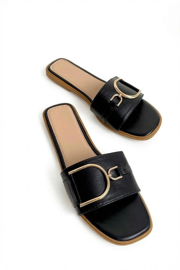 Ashleigh Gold Detail Sliders - Black_wb