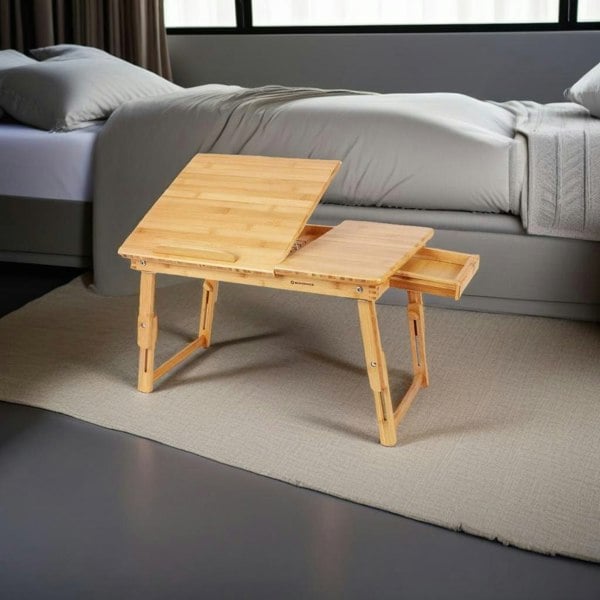 Modcraft Bamboo Folding Laptop Bed Tray Table with Adjustable Top, Drawer & Legs, 54.5x34.5x29cm