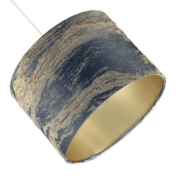 Navy Blue Jacquard Cotton Lamp Shade with Gold Leaf Foil Wavy Decor Image 5