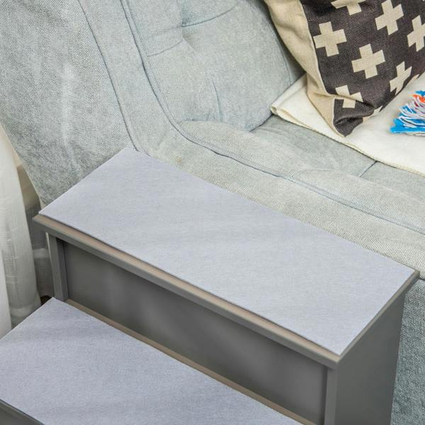 Grey pet stairs step with soft grey carpet tread and open side panels