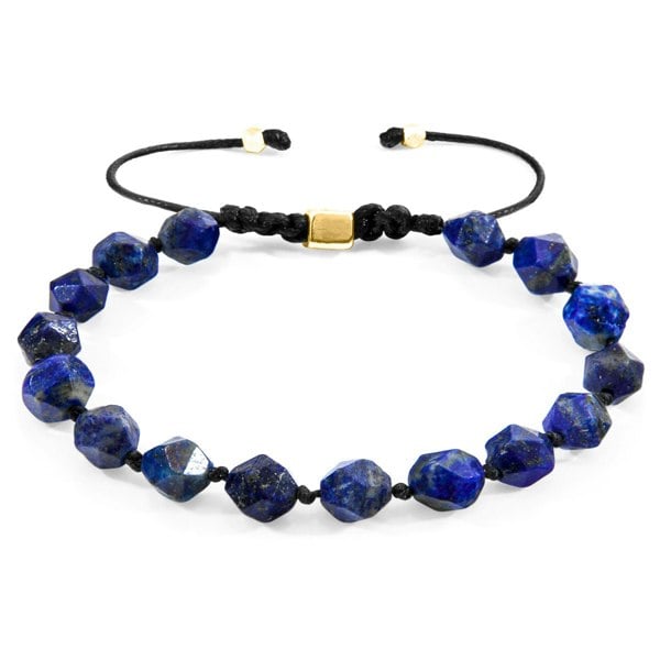 Anchor & Crew Blue Lapis Lazuli Zebedee 9ct Yellow Gold and Stone Beaded Macrame Bracelet