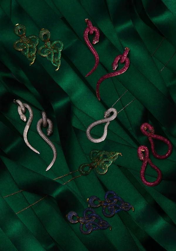 Latelita Viper Snake Drop Earrings Gold Emerald