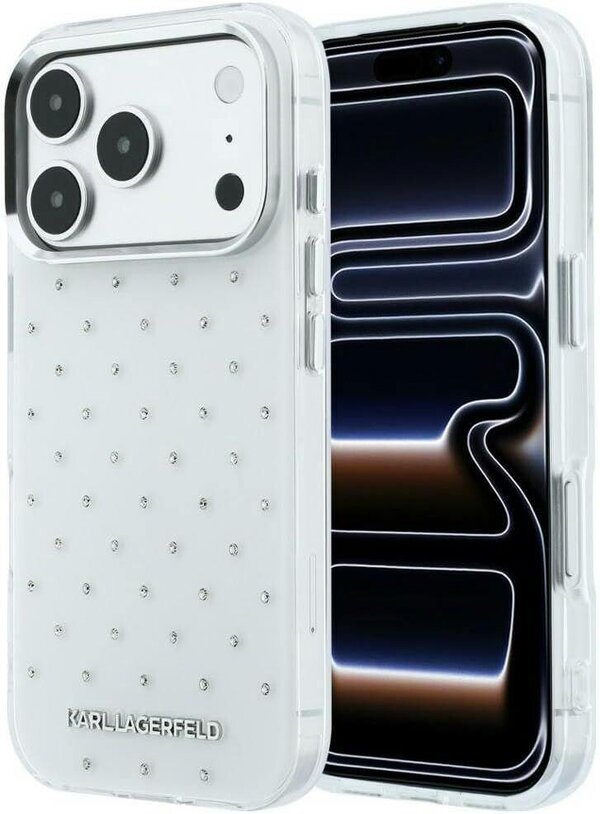 Karl Lagerfeld IML Rhinestones Allover and Electroplated Logo Case for iPhone 17/18 Pro Max 6.9" White - KLHCP18X6HCRDKLH