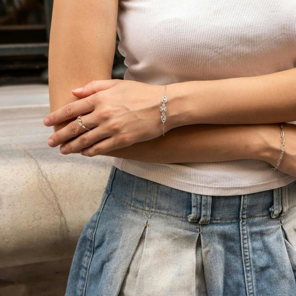 Spero London Elegant Sterling Silver Bracelet with Emerald-Cut & Teardrop Gemstones