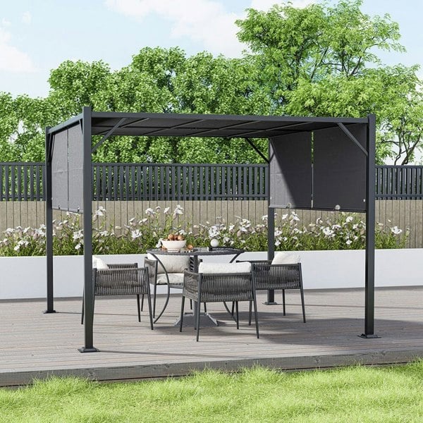 Luxury Outdoor Steel Pergola with Retractable Canopy Living and Home 