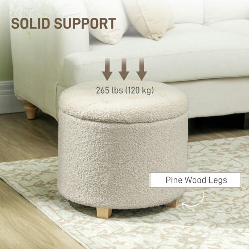 Wyld Haus Fimi Boucle Cream White Storage Ottoman Diamond Tufted Lid Teddy Fleece