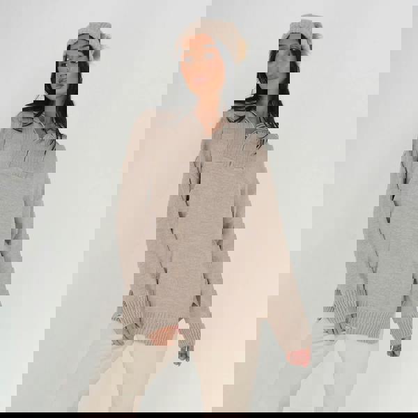 Brave Soul Stone Oversized 1/2 Zip Knitted Jumper - Stone Image 4