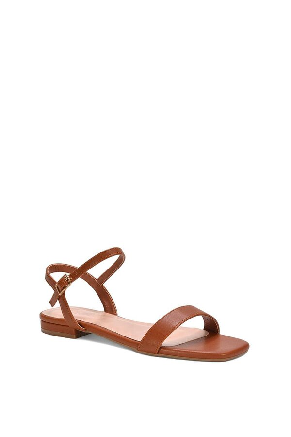 XY LONDON Open Toe Flat Strappy Sandals With Ankle Strap