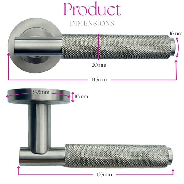 EDH Door Hardware Satin Nickel Knurled Door Handles on Round Rose – Modern Internal Lever Handle