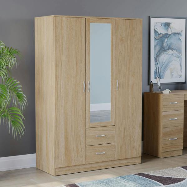 Vida Designs Riano 3 Door 2 Drawer Mirrored Wardrobe
