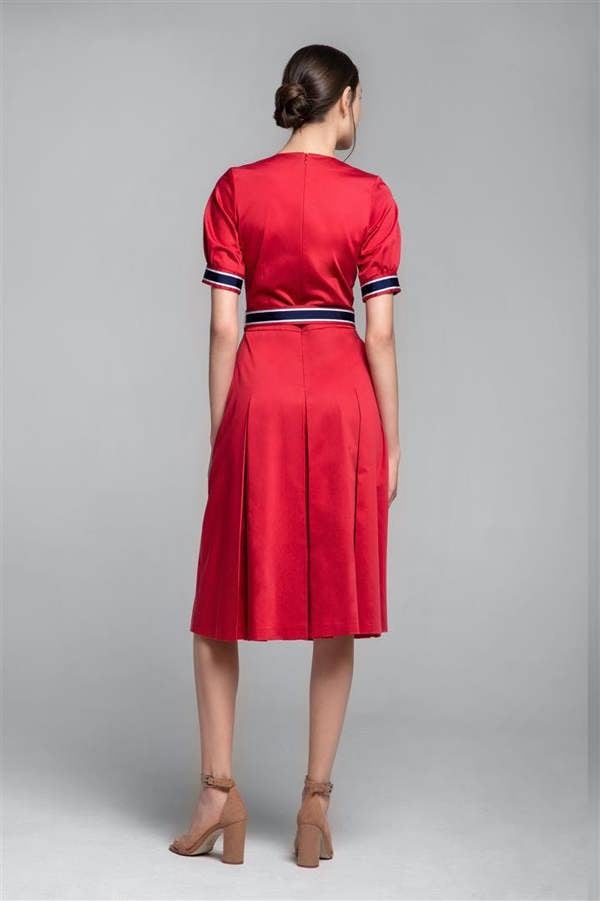 Rumour London Jennifered red flared cotton poplin dress with slits