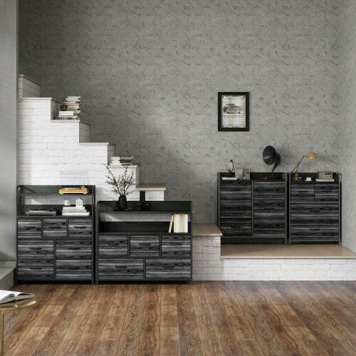Wyld Haus Latoli Fabric And Wood Black 7 Drawer Rustic Storage Chest