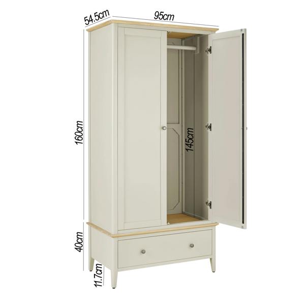 Statement Furniture Pembroke Double Wardrobe with Oak Top Modern 2 Door Wooden Storage