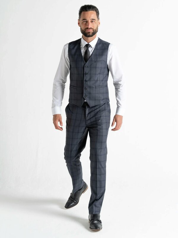 V2 Classic Kensignton Three Piece Suit - Dark Grey with Black Checks