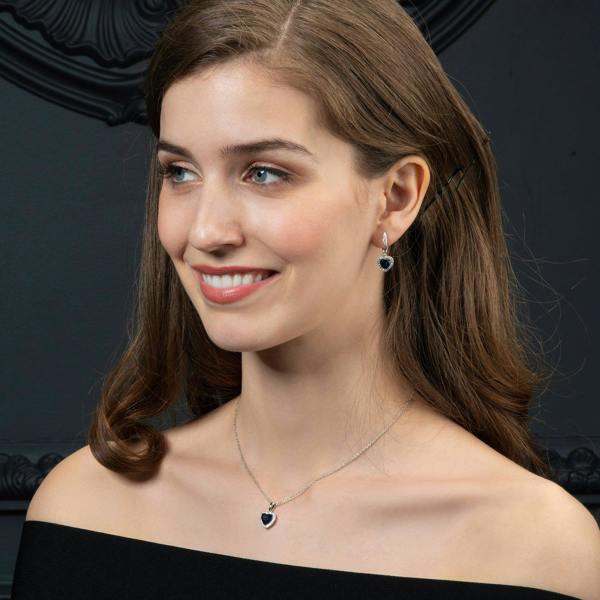 Sterling Silver Heart Earrings for Women With Blue Stones and Cubic Zirconia Gemtones - namana.london