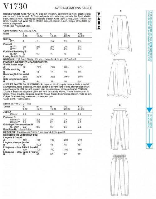 Vogue Sewing Pattern 1730, Skirts, Trousers for Women, F5 (16-18-20-22-24) - Intermediate