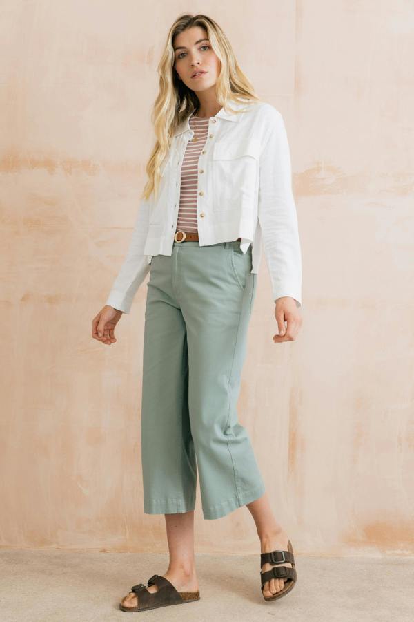 Lily & Me Isla Stretch Twill Crop Trousers Silver Sage