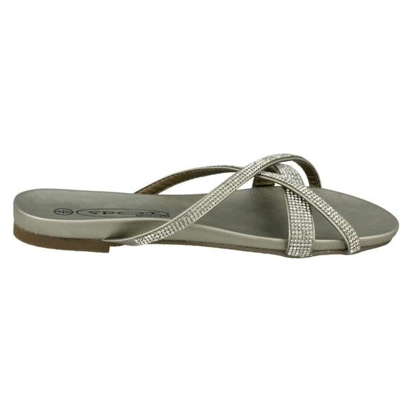 Spot On Ladies Spot On Diamante Flat Sandals