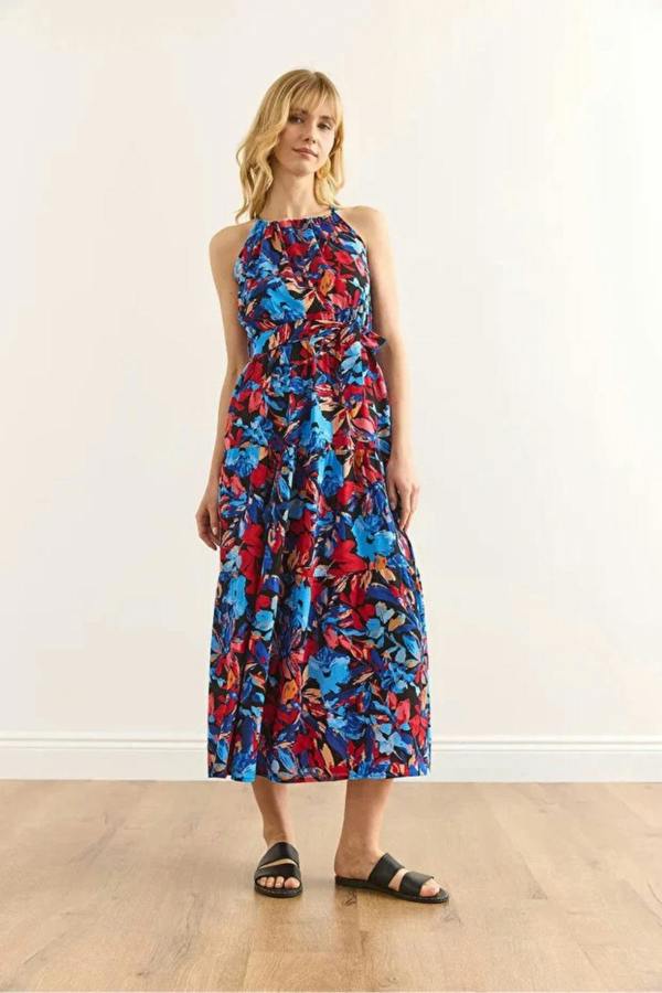 Hoxton Gal Halter Neck Belted Midi Dress