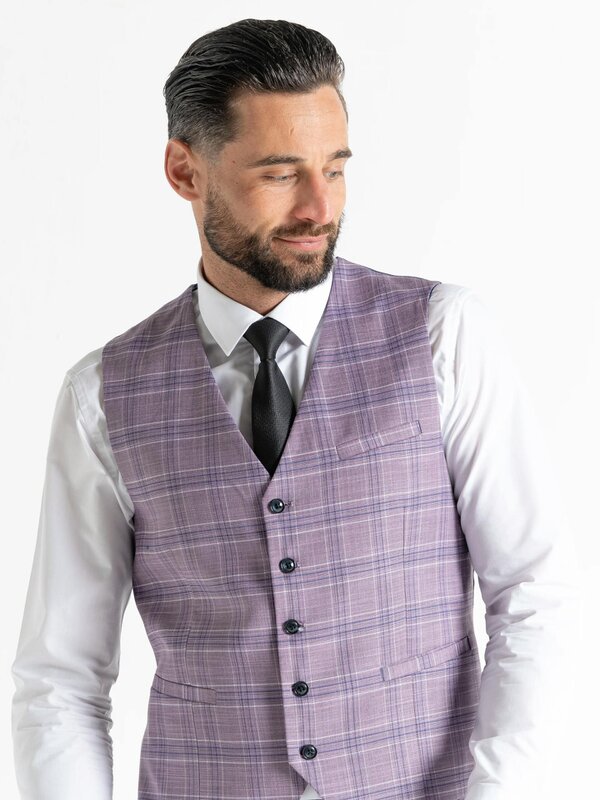 V2 Classic Kensignton Three Piece Suit - Lilac with White and Navy Blue Checks