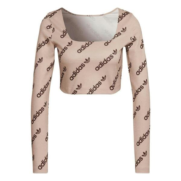 Adidas Womens/Ladies Originals Square Neck Long-Sleeved Crop Top - Beige - 