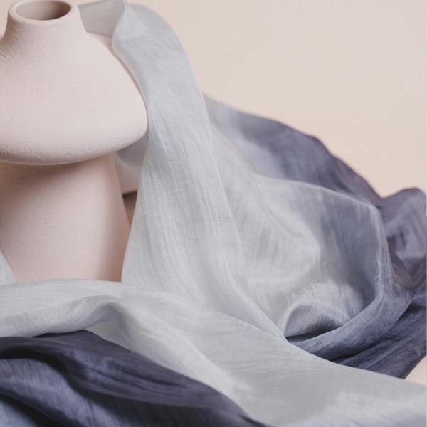 Grey & White Ombré Silk Scarf – Hand-Dyed Mulberry Silk, Headscarf & Office Wrap