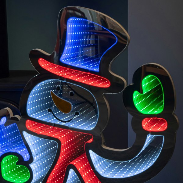 Samuel Alexander 76cm Infinity Light up Standing Snowman Christmas Decoration with Multi-Coloured LEDs on Metal Base