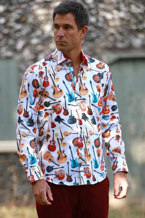 GUITAR PRINT SHIRT – Premium Men's Patterned Shirt by Claudio Lugli | Bold Design, Tailored Fit, Best Printed Shirts