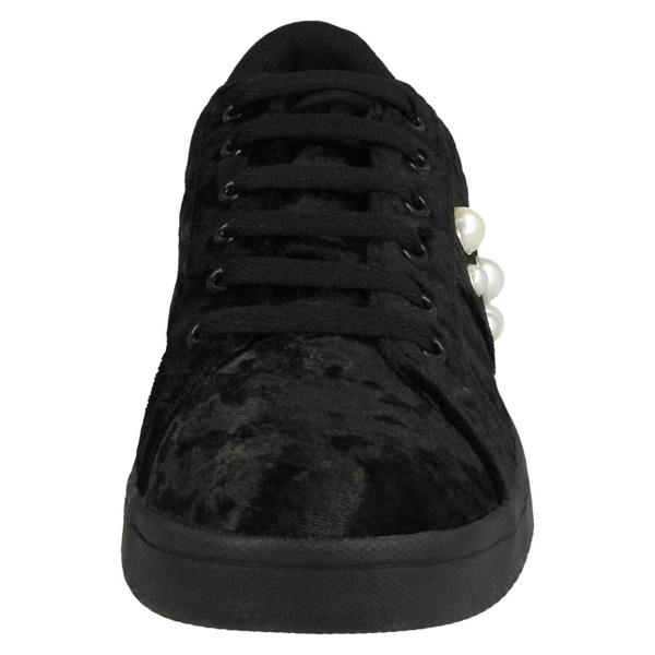 Spot On Ladies Spot On Pearl Trim Velvet Lace Up Pumps F80353
