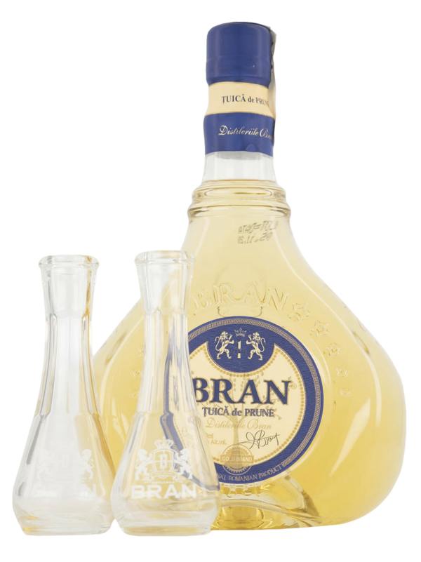 Bran Plum Schnapps (Tuica prune) with two branded glasses 700ml