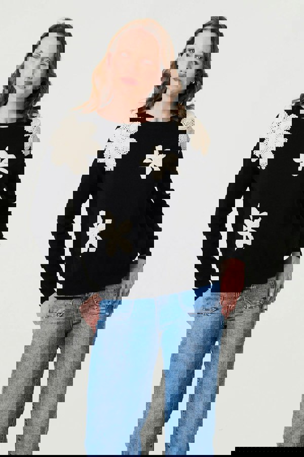 Black | Floral Embroidered Relaxed Knit Jumper : Model is 5'9"/175 cm and wears UK10/EU38/US6/AUS10