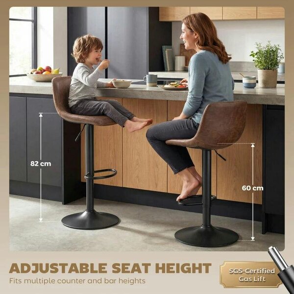 Bar Stools Set of 2, Modern Swivel Barstools with Footrest for Kitchen Island and Dining Room, Brown