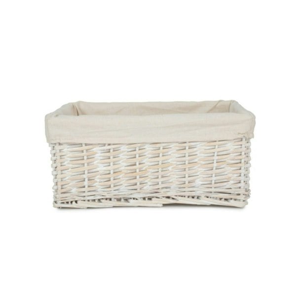 White Wash Wicker Storage Basket with White Lining