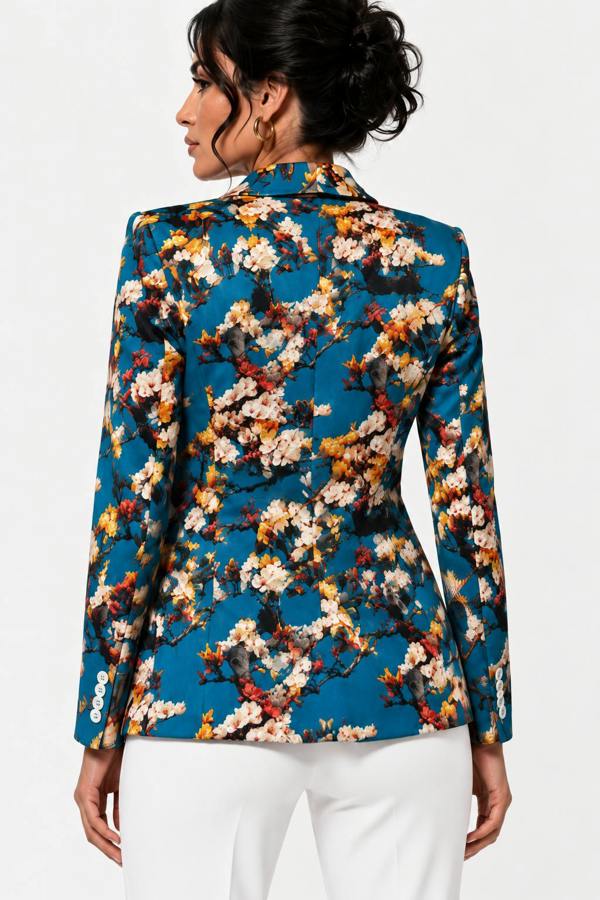 Claudio Lugli Aqua Enchanted Garden blazer styled with a white blouse