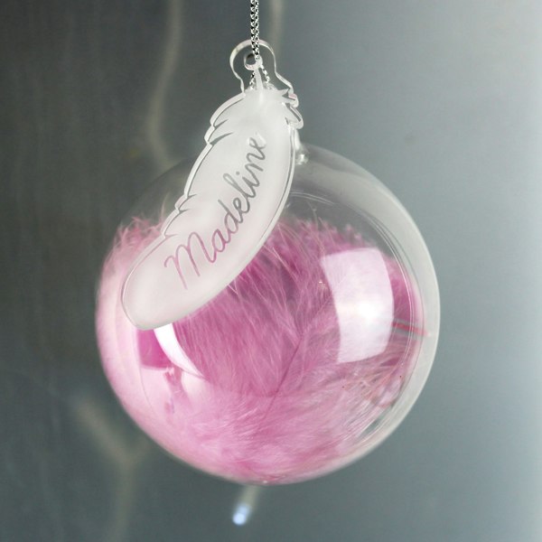 Personalised Memento Company Personalised Pink Feather Glass Bauble